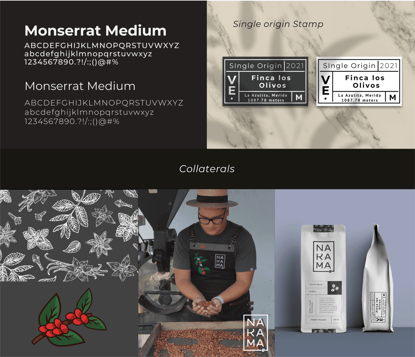 nakama Brand board showing fonts, and some collaterals